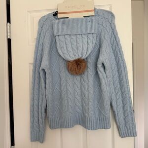 Rachel Zoe Light Blue Cable Knit Sweater and beanie
